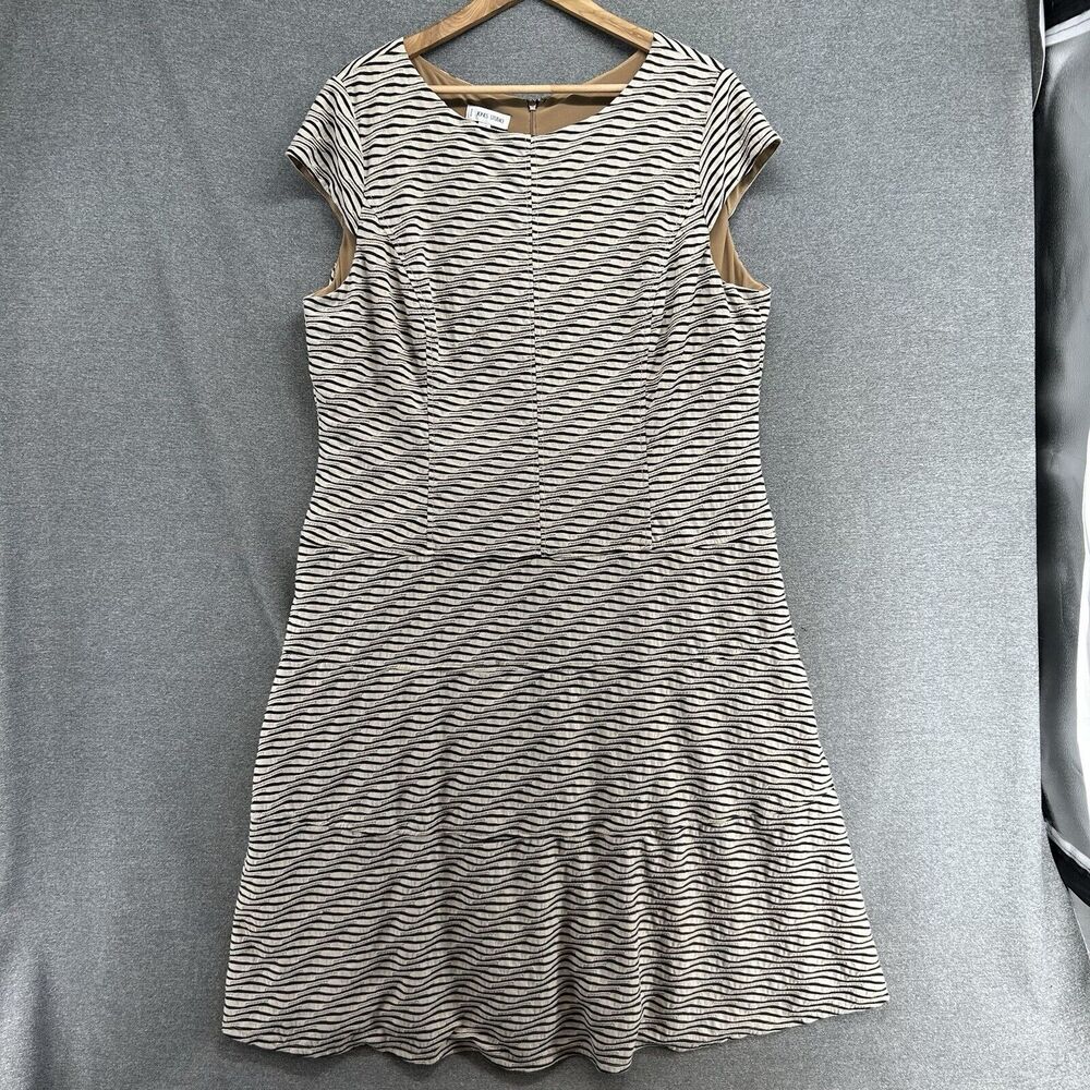 Jones Studio Dress Womens 20W Plus Size Cap Sleeve Black White Tan Fully Lined